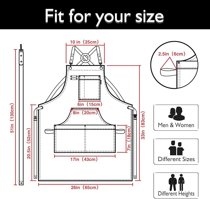Kitchen Apron, Work Apron, Canvas, Multiple Pockets, Gardening, Painting, BBQ, Artist, Carpenter, Sizes M to XXL, Black