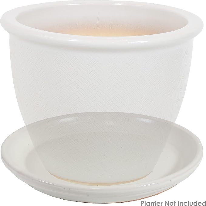 Sunnydaze 12-Inch Ceramic Plant Saucers - Plant Drip Trays for Outdoor Planter Flower Pot Drainage - Set of 2 - Pearl