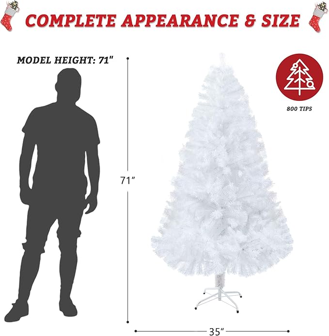 White 6ft Artificial PVC Christmas Tree with 800 Tips & Metal Stand Gorgeous Faux-Pine Xmas Tree Seasonal Holiday Decoration for Home,Office and Party