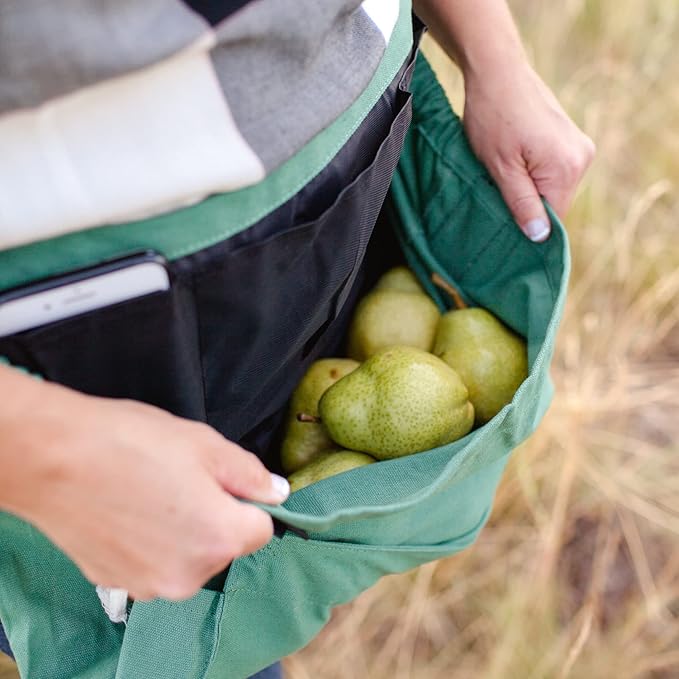 Roo Gardening Apron with Pockets & Harvesting, Picking Pouch - Adjustable, Water-resistant, Washable Canvas Cotton