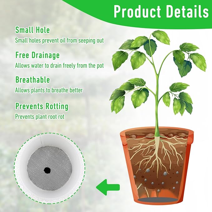 100pcs Flower Pot Hole Mesh Pad, 2 Inch Bonsai Mesh, Prevent Soil Loss, Meshes for Plant Pots, Bonsai Bottom Plant Drainage Insert for Garden Outdoor Potted Plants, Black