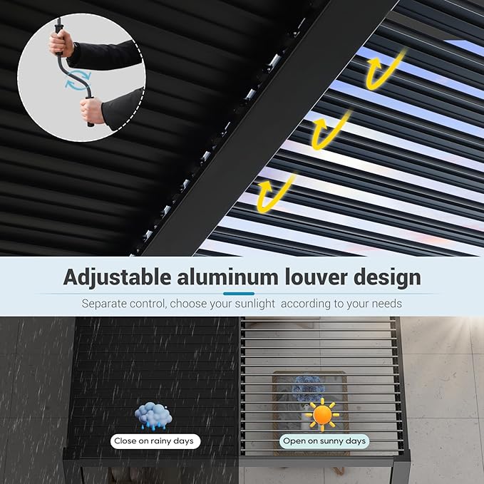 LVUYOYO Outdoor Louvered Pergola 10' x 13', Aluminum Pergola with Adjustable Roof, Waterproof Metal Gazebo for Patio, Backyard, Garden, Deck (Black)