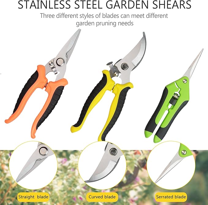 Pruning Shears Gardening Scissors Tools: 3pcs Outdoors&Indoor Garden Clippers, Rose Snips, Plant Clippers, Wood Pruner, Gardener Work Accessories for Flower Arrangement, Yard Landscaping (Multi-color)