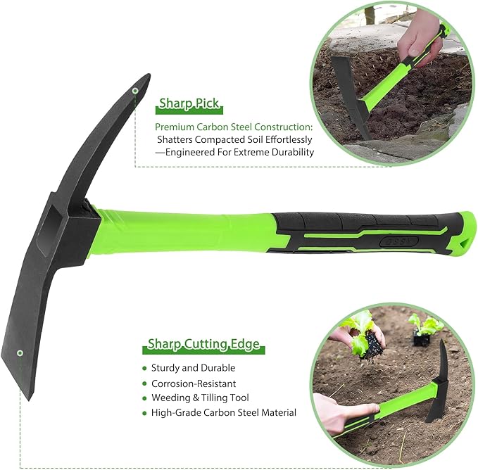 2pcs Pick Axes for Digging and No Installation Required Garden Hoe and Cultivator Hand Rake Garden Tool Durable and Comfortable Handle Mattock Weeding Hoe