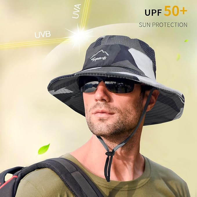 Sun Hats for Men Women Fishing Hat UPF 50+ Breathable Wide Brim Summer UV Protection Hat