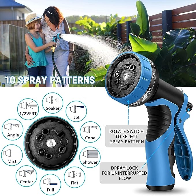 75 ft Expandable Garden Hose - Kink Free Flexible Water Hose 75ft with 10 Pattern Spray Nozzle, 3/4 Solid Brass Connectors, Retractable Latex Core - Lightweight Expanding Hose