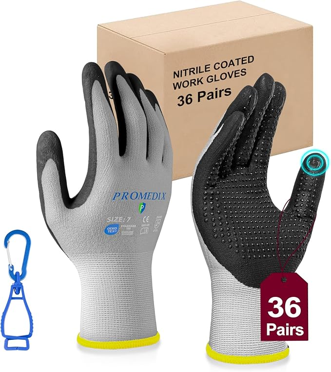 PROMEDIX P Nitrile Coated Work Gloves,MicroFoam Safety Work Gloves Men,Seamless Knit Nylon&spandex Gloves with Grip