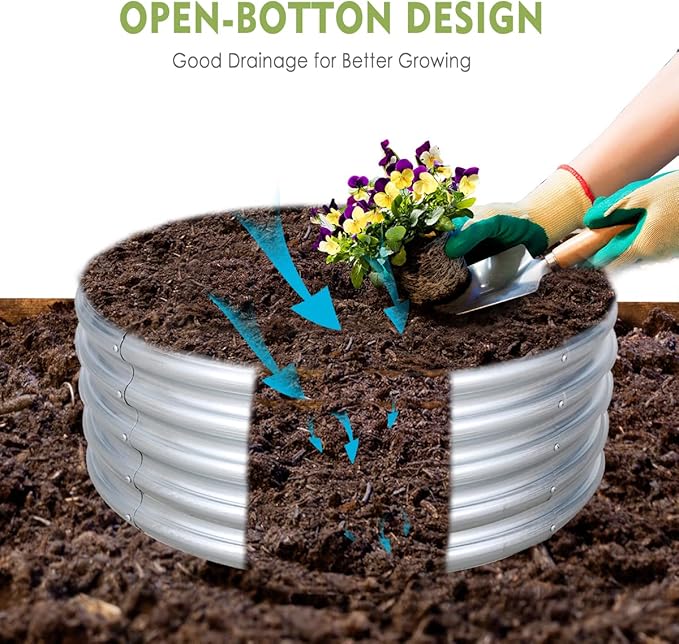 FORTUNO High Round Galvanized Raised Garden Bed Kit, Fire Pit Ring Dia 3 x H 1.5Ft (2 Pack) Metal Outdoor Flower Bed Steel Patio Ground Planter for Planting Vegetables and Herb, Silver