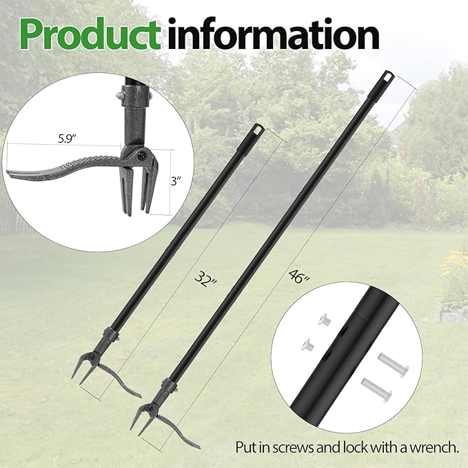 Weed Puller Tool, Heavy-Duty Weeder 3-Section Steel Stand Up Weed Puller, 46" Adjustable Handle Weeding Tool for Effortless No Bending Root Removal of Dandelions, Thistles & Crabgrass