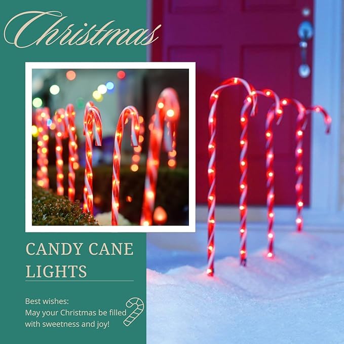 IDEAALS 24-Pack Solar Christmas Candy Cane Lights, Solar Pathway Lights Waterproof, Christmas Decorations Outdoor with 8 Modes for Party Patio Garden Lawn Yard Decor