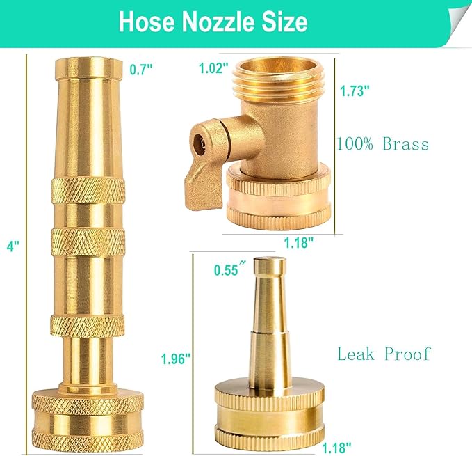 Solid Brass Heavy Duty Adjustable Twist Hose Nozzle,CM CUMIZON Jet Sweeper Nozzle, High Pressure Hose Nozzle with On-Off Valve, Leak-Free Operation 3/4" GHT Connector 3 Pack
