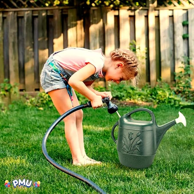 PMU 2 Gallon Watering Can - Garden Watering Can for Indoor & Outdoor Plants - Plastic Water Can with Detachable Sprinkler Head - Large Water Pot, Made in USA - Hunter Green Pkg/12