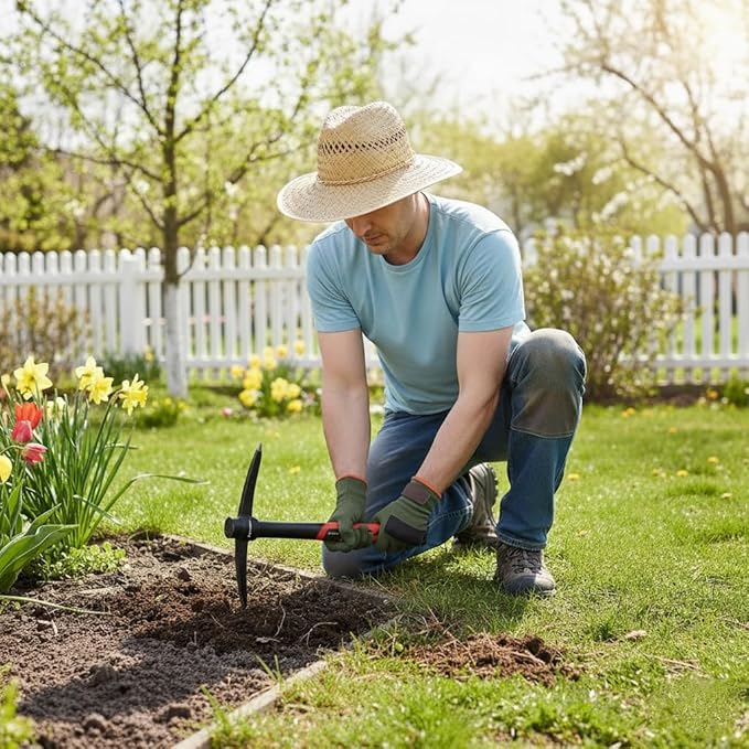 INTERTOOL Small Pickaxe - 1.5 lb Forged Steel Weeding Hoe – Pick Mattock 15-Inch with Anti-Slip Fiberglass Handle - Heavy-Duty Garden Tool for Roots, Rocks, Digging & Camping HT08-0303