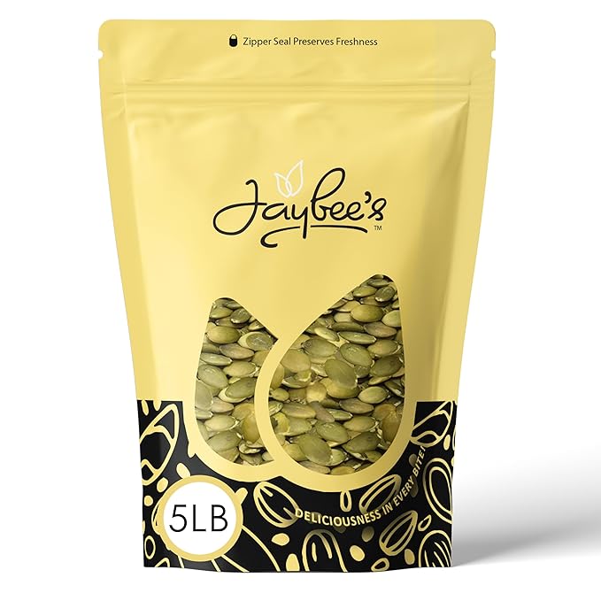 Raw Pumpkin Seeds Pepitas Unsalted - 5 Pounds | Healthy Snack for Keto, Vegan, & Paleo Diets | Compare to Organic Pumpkin Seeds | Kosher Certified | Perfect for Salads, Baking, Smoothies & Cooking Recipes | Jaybee's Nuts