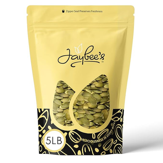 Raw Pumpkin Seeds Pepitas Unsalted - 5 Pounds | Healthy Snack for Keto, Vegan, & Paleo Diets | Compare to Organic Pumpkin Seeds | Kosher Certified | Perfect for Salads, Baking, Smoothies & Cooking Recipes | Jaybee's Nuts