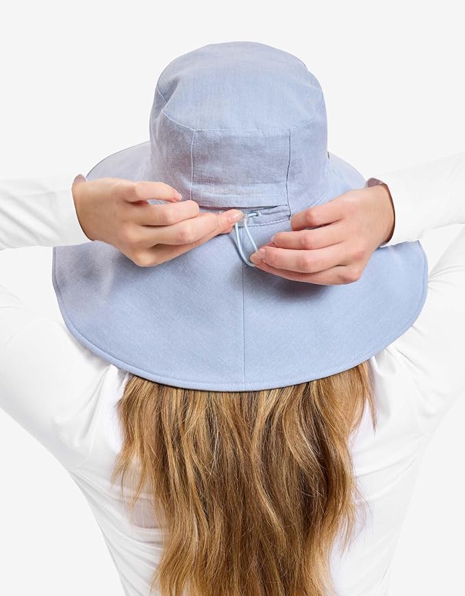 Solbari Women’s Ultra-Wide Cotton Linen Sun Hat UPF 50+, Packable, Adjustable with Ponytail Hole for Travel, Beach & Outdoors