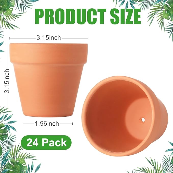 24 Pack 3 Inch Terracotta Pots, Mini Clay Pots with Drainage Holes,Cactus Flower Nursery Terra Cotta Pot for Indoor/Outdoor Succulent Plants, Crafts, Wedding Favor