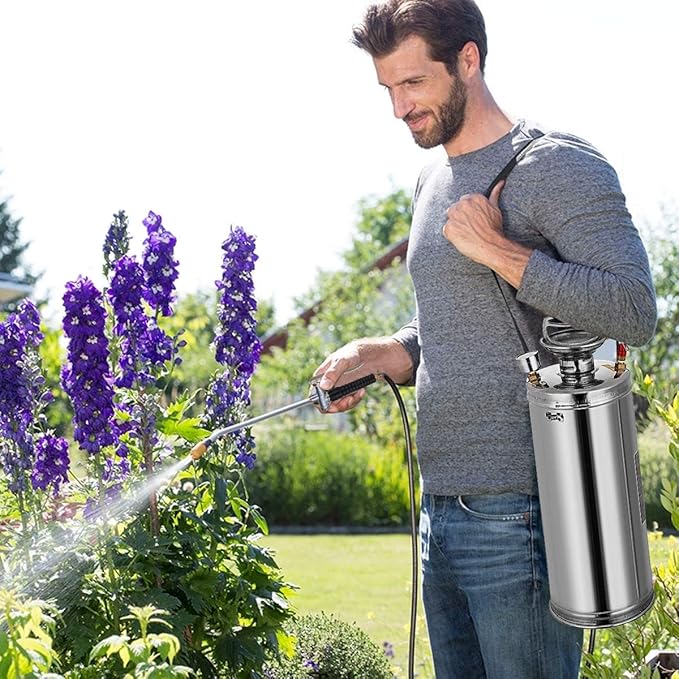 Stainless Steel Sprayer 3 Gallon - Steel Hand-Pump Sprayer, with 3.3-inch Reinforced Hose - Garden Sprayer for Home, Gardening, Ground Cleaning(3Gallon)