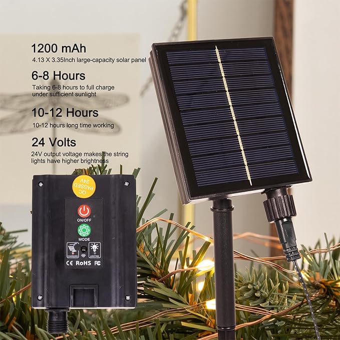 Solar String Lights for Outside,200FT 600 LEDs Solar Fairy Lights,Waterproof 8 Modes Button Outdoor String Light for Patio Garden Backyard Tree Wedding Christmas,Copper Wire,Warm White