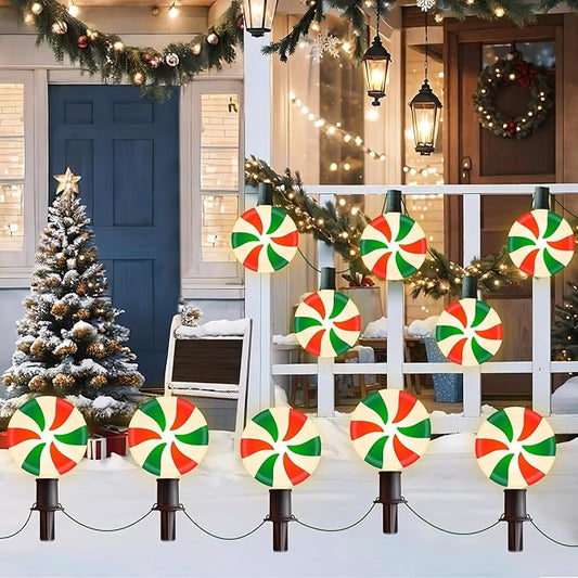 Ultimate Unicorn Christmas Lollipop Pathway Lights for Garden Christmas Decoration Red and Green, 10 LED Peppermint String Lights with Stakes for Outdoor Sidewalk Pathway Rooftop Lawn Garden