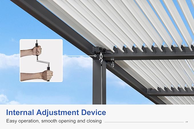 PURPLE LEAF Louvered Pergola 11' x 28' Aluminum Pergola with White Roof Four Independently Adjustable Hardtop Rainproof Louver for Patio Garden Backyard