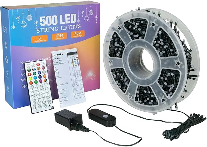 164 FT 500 LED Christmas Lights Outdoor, RGB Color Changing Lights with Remote & APP Control, 9 Modes Plug in Green Wire Fairy Lights for Indoor Outdoor Room Garden Christmas Tree Party Decor