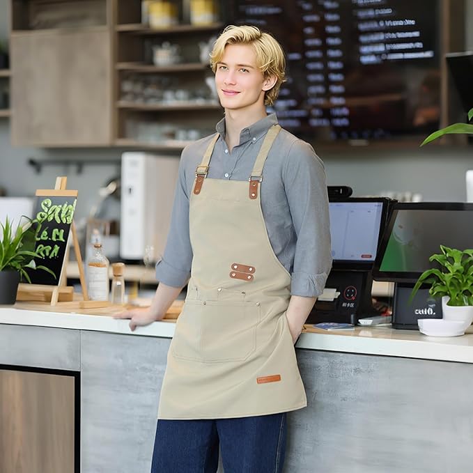 Chef Apron for Men Women with Pockets Adjustable Strap, Water Repellent Apron for Cooking, Baking