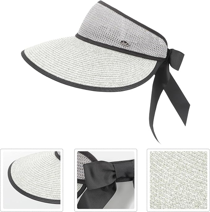 Wide Brim Woven Summer Straw Hat for Women Open-top Sunshade Beach Hat with Design Breathable Cooling Outdoor Sun Protection for Hiking Pool Fishing and Garden Activities