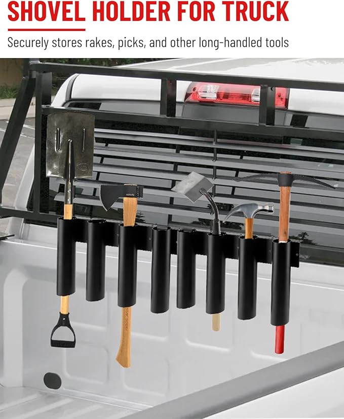 8-Hole Truck Bed Shovel Mount Holder Trailer Landscape Hand Tool Rack Organizer for Trimmer Rake Lawn Tool Utility UTV Accessories