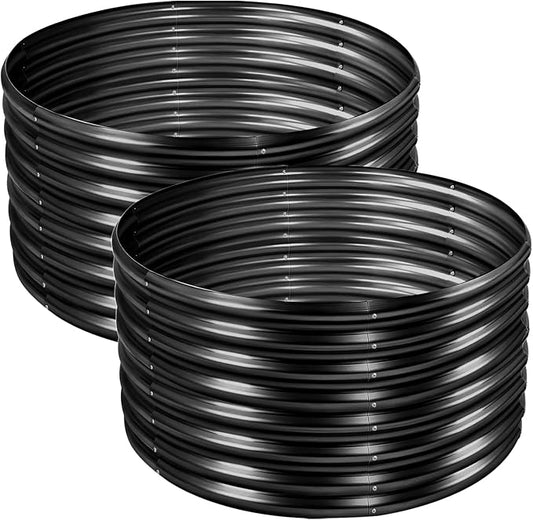 Land Guard 4×4×2ft Galvanized Raised Garden Bed Kit 2Pcs, Planter Raised Garden Beds Outdoor, Round Clearance Raised Garden Beds for Gardening Vegetables (Gray)