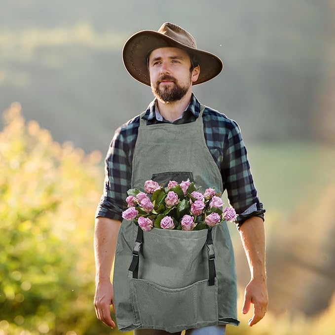 Gardening Apron, Garden Apron with Quick Release Pockets,Water Resistant Oxford with Adjustment Cross Strap,Farm Work