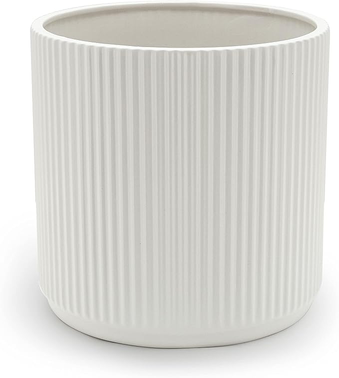Amazon Basics Fluted Ceramic Round Planter, 10 in, White