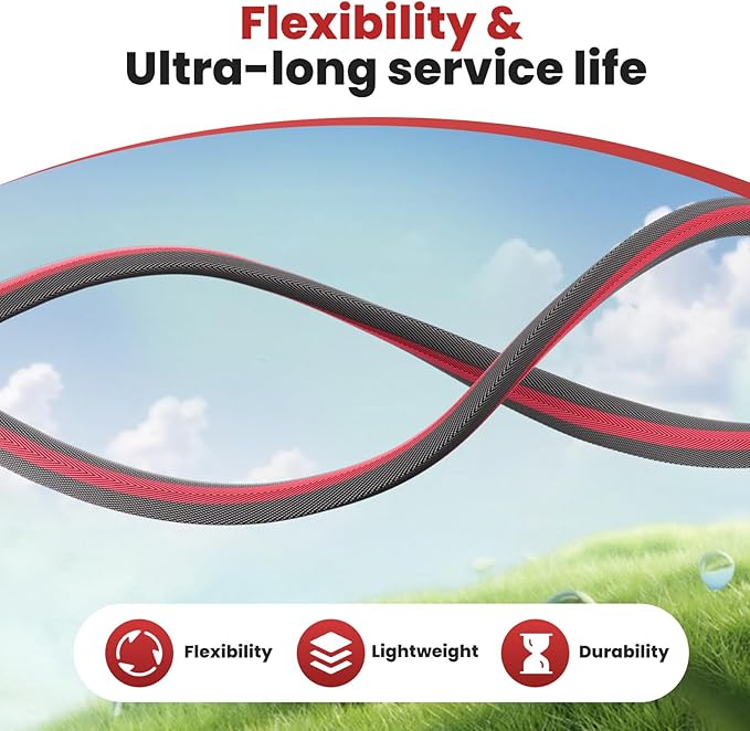 50ft Non-Expanding Garden Hose with 8-Layer Latex Core, Lightweight & Kink-Free, Flexible Heavy Duty Water Hose for Lawn, Yard, Car Washing (3/4" Solid Brass Fittings, Crush-Resistant)