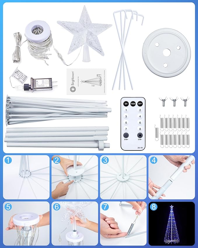 Christmas Cone Tree Light, 7ft 295 LED Light Show Christmas Tree with 8 Modes Timer Remote, Dimmable Artificial Christmas Tree for Porch Yard Patio Indoor Outdoor Xmas Holiday Decor, Blue & White