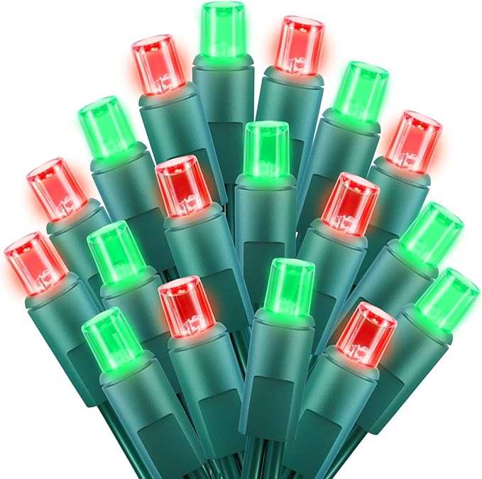 LED Christmas Mini String Lights, 14 Feet 50LEDs F5 Red Green Mini Lights, Connectable Christmas Tree Lights for Wreath Garland Holiday Party Wedding Outdoor Indoor Christmas Decoration, Green Wire