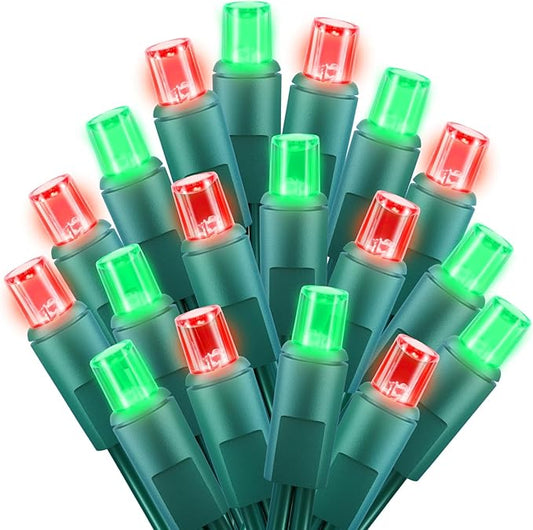 LED Christmas Mini String Lights, 14 Feet 50LEDs F5 Red Green Mini Lights, Connectable Christmas Tree Lights for Wreath Garland Holiday Party Wedding Outdoor Indoor Christmas Decoration, Green Wire