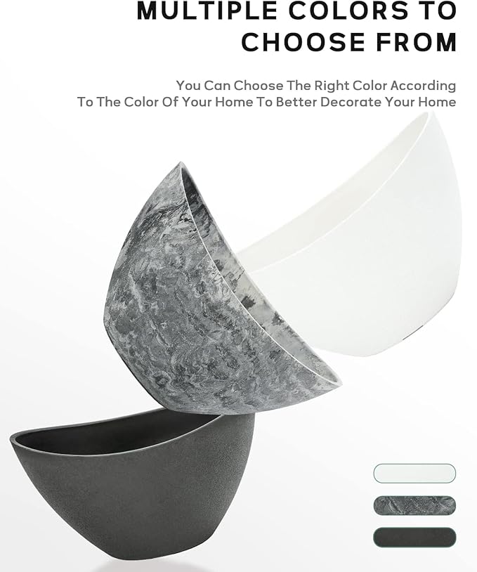 LaDoVita Plant Pots with Drainage Holes, 12 Inch Large Planters for Indoor Plants, Plastic Flower Pots Outdoor, 2 Pack, Marble Pattern Grey