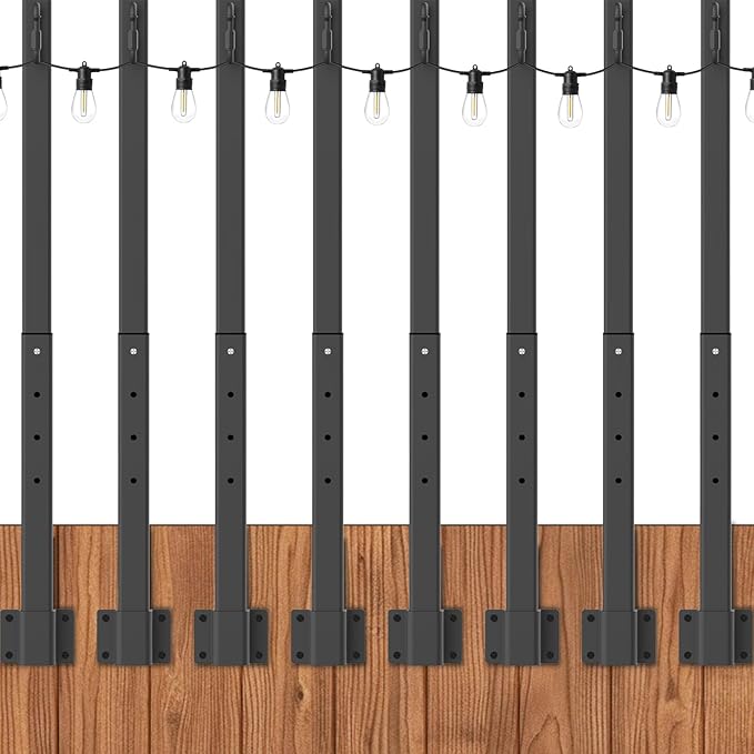 zoegi 8 Pack 2.8FT String Light Poles,Light Poles for Outside Lights with Fork,Outdoor Brackets Hanging Lights,Metal Stand for Deck Patio,Backyard,Wedding,Deck,Party