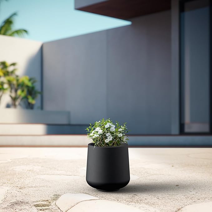Kante 11.6" Dia Round Concrete Planter, Outdoor Indoor Large Plant Pots Containers with Drainage Hole and Rubber Plug for Home Garden Patio, Burnished Black