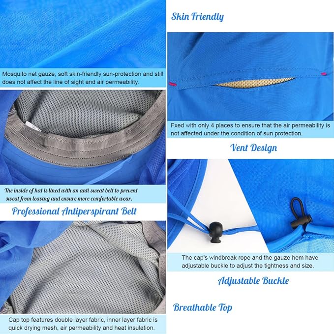 Peicees Head Net Hat for Men Women Adventure Fishing Hat Safari Hat for Hunting Camping Hiking