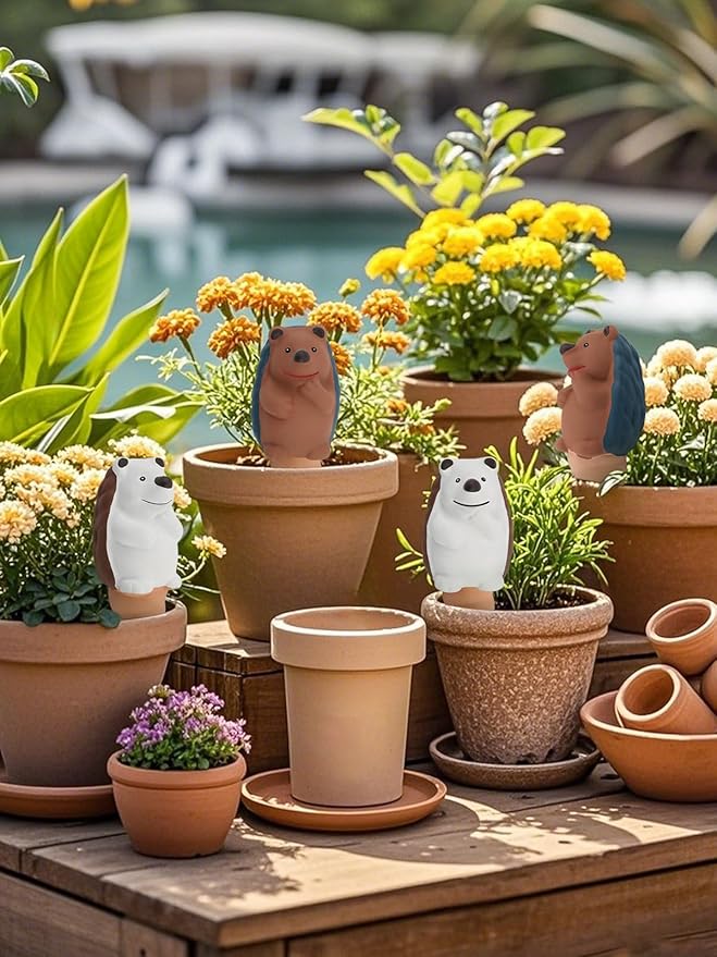 4Pcs Plant Watering Globes, Kalolary Hedgehog Shape Self Watering Spikes Terracotta Drip Water Stakes Irrigation Watering Bulbs for Pot, Indoor, Outdoor, Vacation