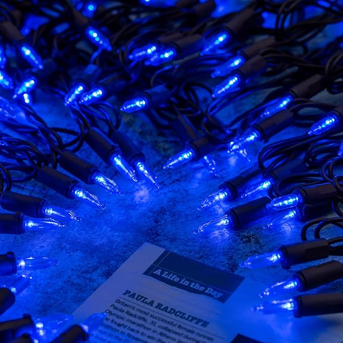 YULETIME 200 Blue LED Christmas Lights, 66 Feet Brown Wire UL Certified Commercial Grade Holiday String Light Set