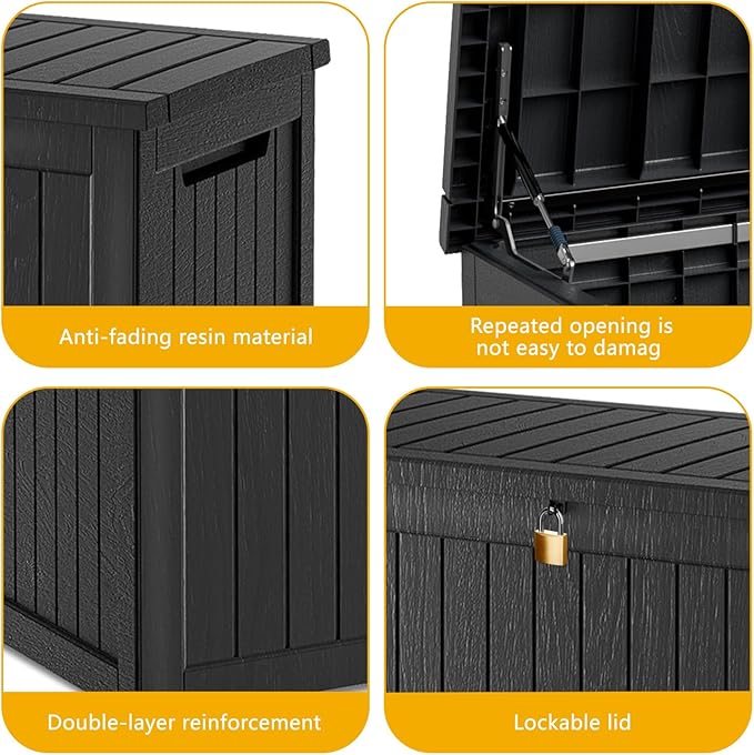 270 Gallon Deck Box, Resin Outdoor Indoor Waterproof Storage Box, Lockable Storage Box With Handle for Patio Furniture - Garden Tools (Black, 270 Gallon)