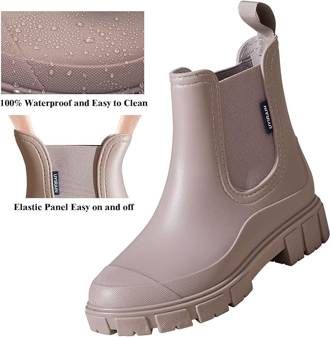 Short Rain Boots Women Waterproof Ankle Rainboots Fashion Chelsea Boots Non-Slip Garden Shoes for Outdoor Work Booties