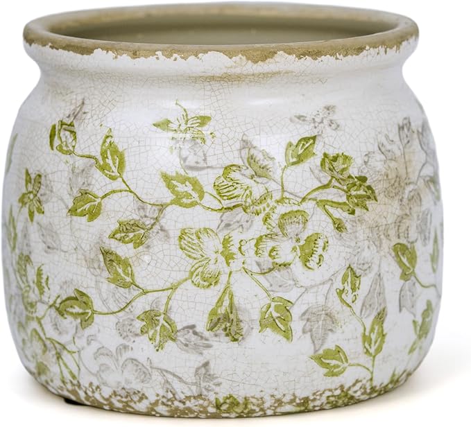 Ceramic Pot for Planter, Vintage Flower Pot with Drainage Holes, 6.29 inch Ice Crack Glazed Indoor Planters Pot (Mid-Century)