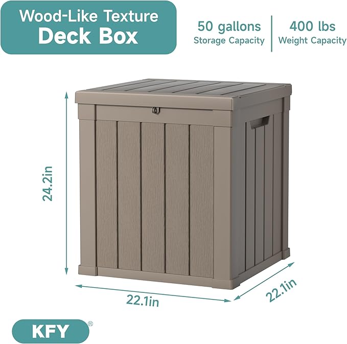 50 Gallon Waterproof Resin Deck Box, UV Resistant Outdoor Storage for Garden, Patio, Porch, Delivery, Grey