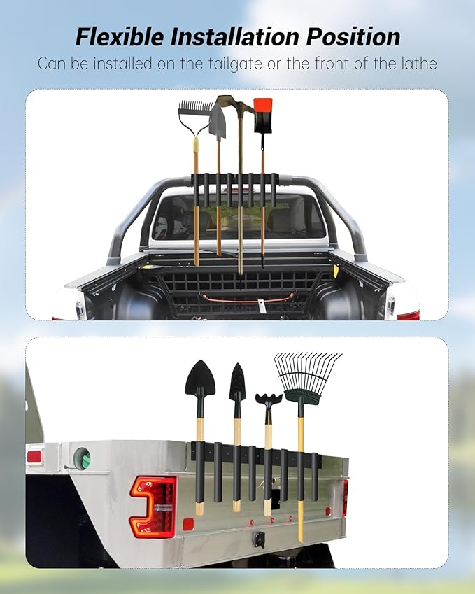 8-Hole Shovel Holder for Truck, Heavy Duty Trailer Tool Rack for Trimmer, Rake, Lawn Tools, Landscape Hand Tools