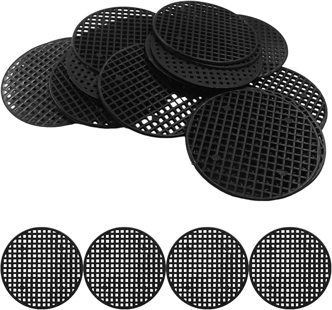 20pcs Plant Drainage Mesh Pads - 2.9 Inch Round Plastic Grid Mat, Breathable Soil Guard for Potted Plants, Bonsai (Black)
