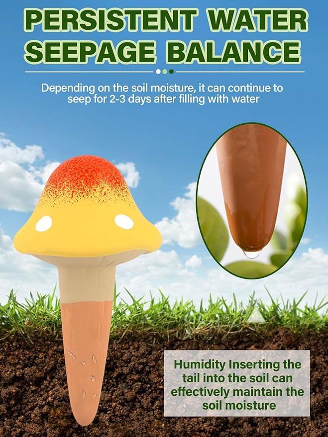 4Pcs Plant Watering Globes, Kalolary Self Watering Spikes Terracotta Drip Water Stakes Irrigation Watering Bulbs for Pot, Indoor, Outdoor, Vacation ﻿(Gradient Mushroom)