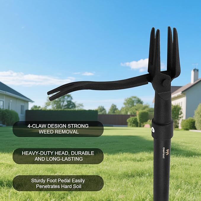 Weed Puller Tool - Stand Up Heavy Duty Weeding Tool with 47.8'' Long Handle, Foot Platform Design & 4-Claw Steel Head Design - Easily Remove Weeds Without Bending, Pulling, or Kneeling